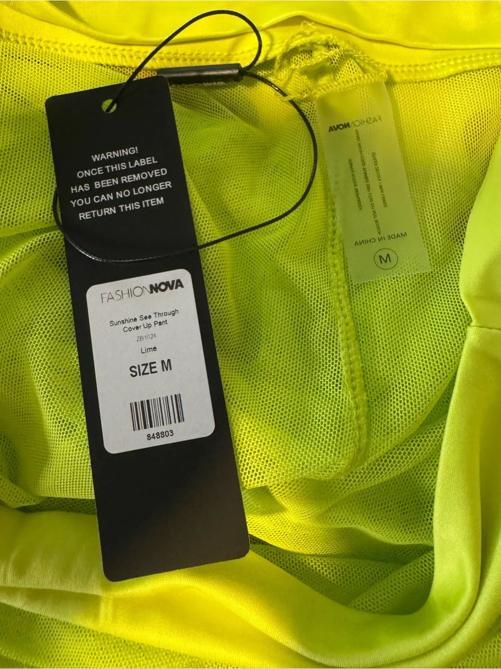 NWT Fashion Nova Sheer Neon Green Swim Coverup Pants Size Medium